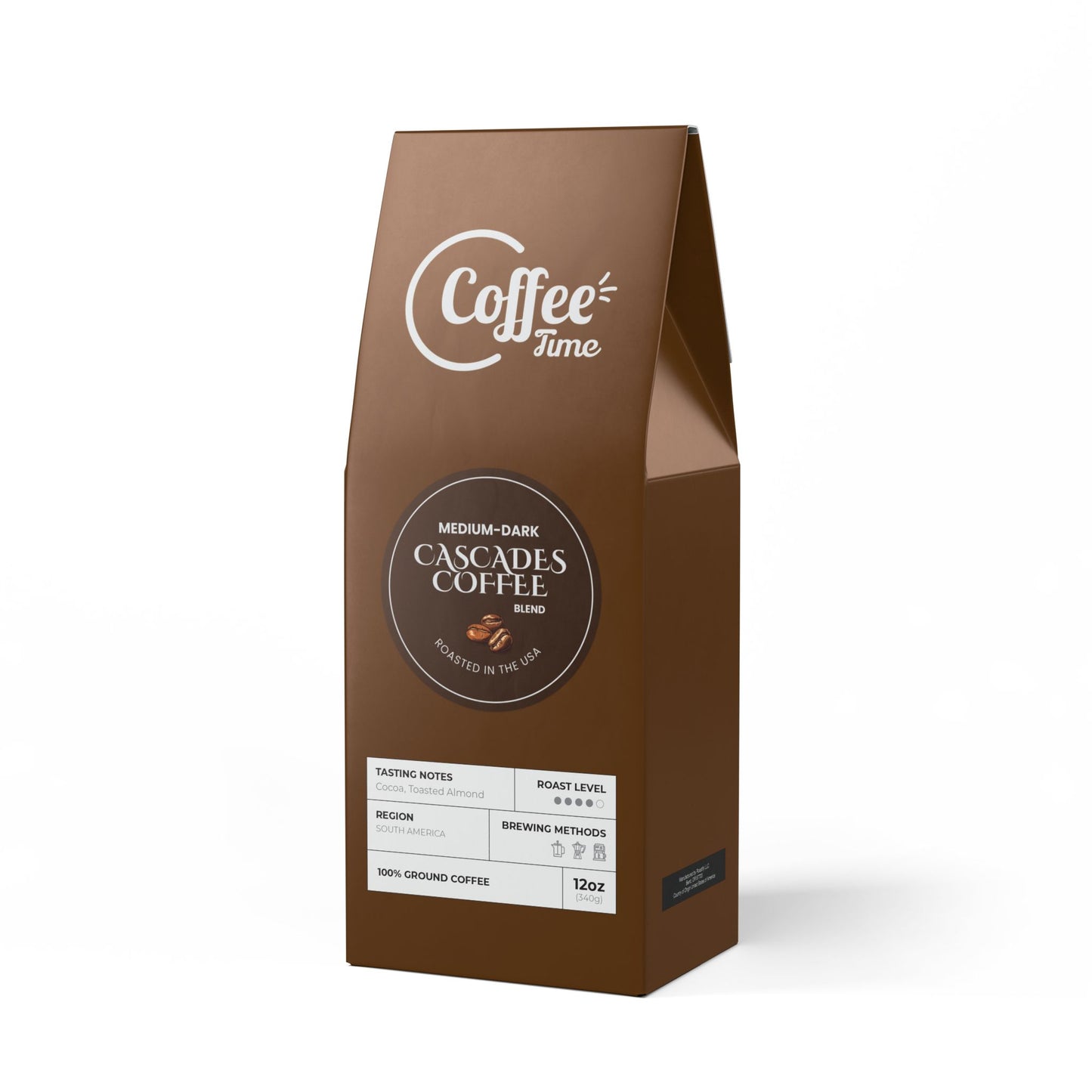 Cascades Coffee Blend (Medium-Dark Roast) - Roasted with care in the USA.