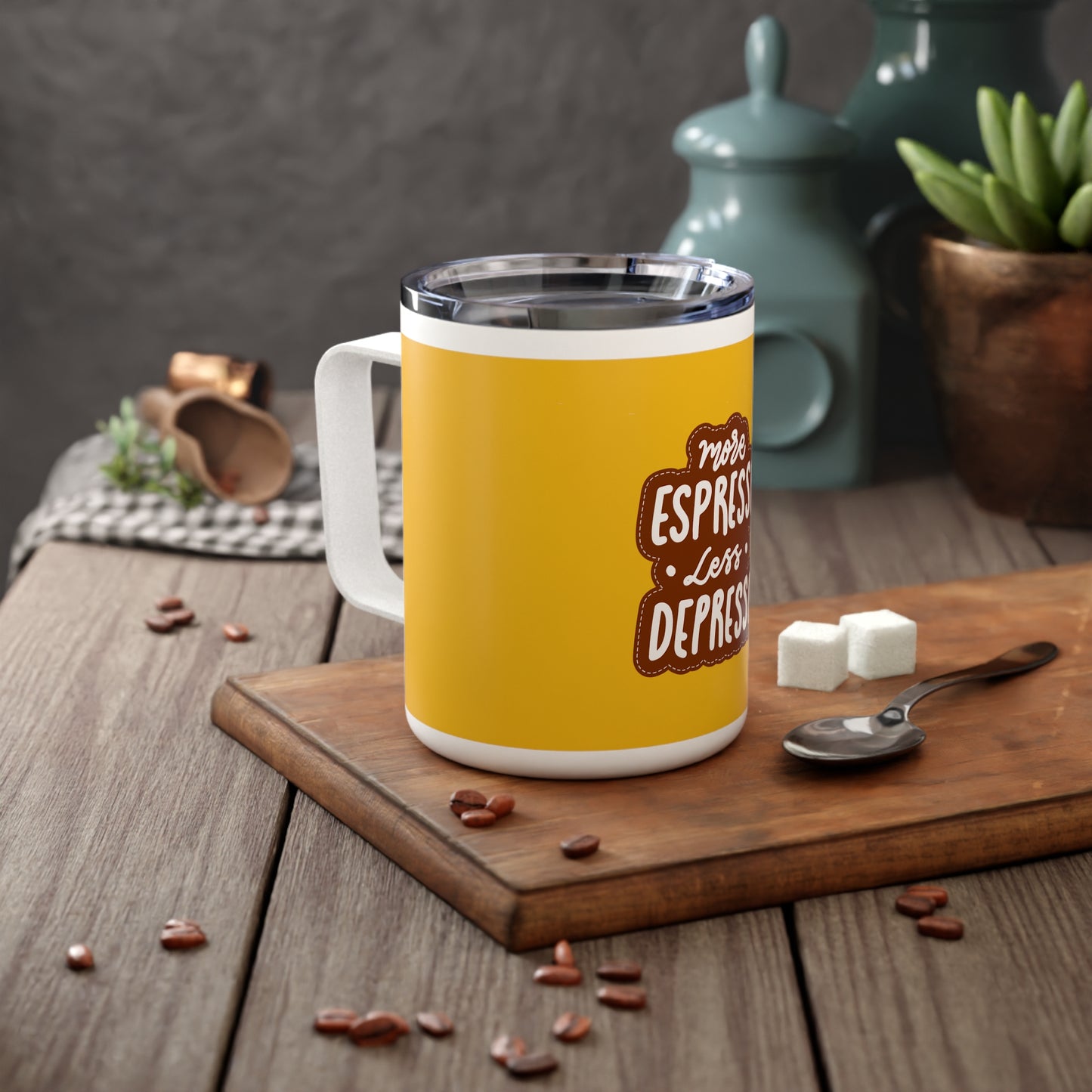 Insulated Coffee Mug, 10oz - More Espresso Less Despresso Quote - 10oz Insulated